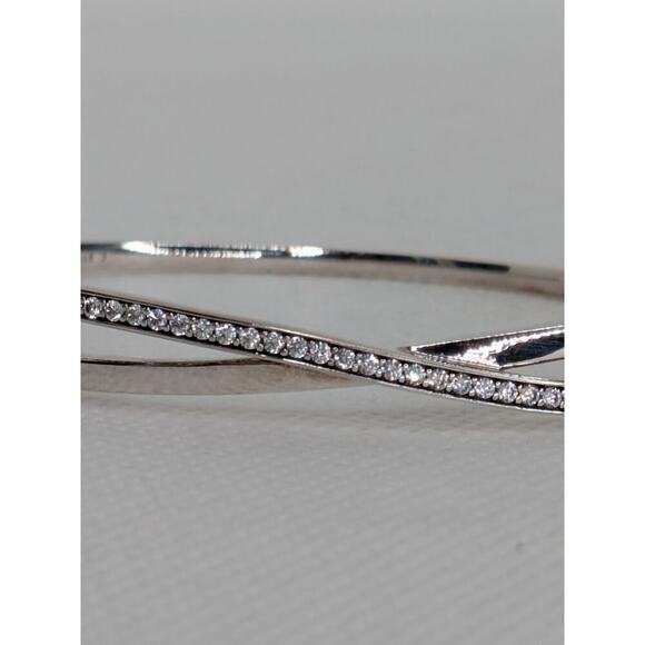 Pandora Sterling Silver 925 Twisted Clear CZ Hinged Bangle Bracelet Size 3 7.5" - Picture 3 of 6